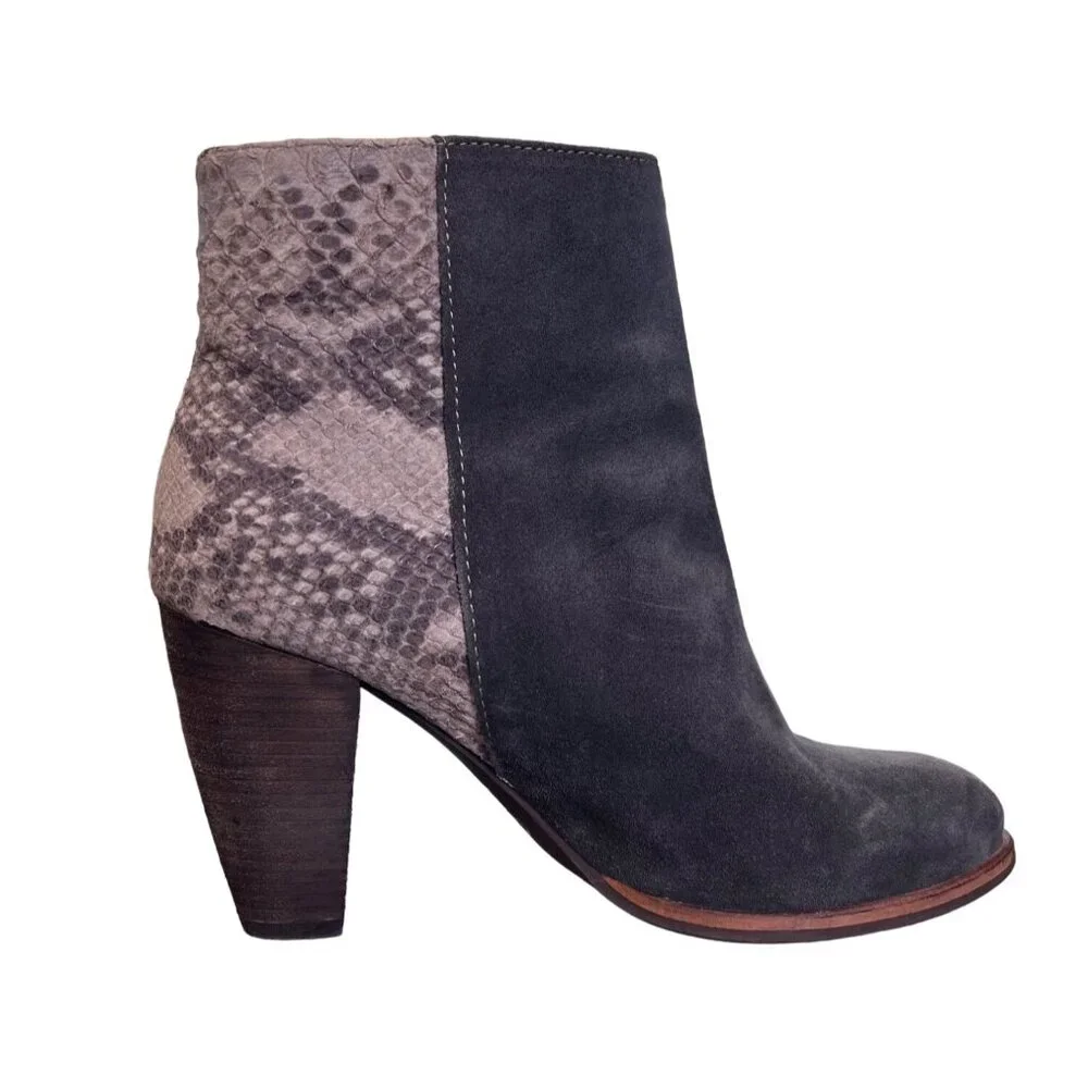 Alpe Women's Suede & Snakeskin Heeled Ankle Boots Size 39 / US 8 Gray Spain - Picture 2 of 10